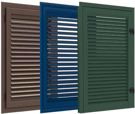 VALENT aluminium shutters in brown, blue and green