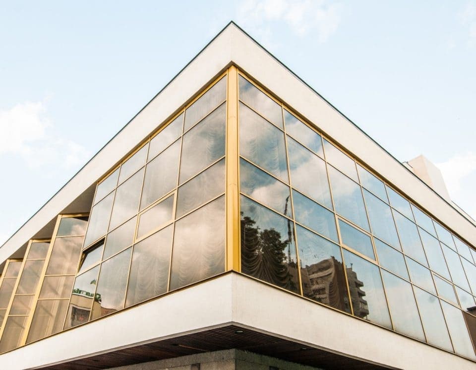Bronze-colored reflective glass