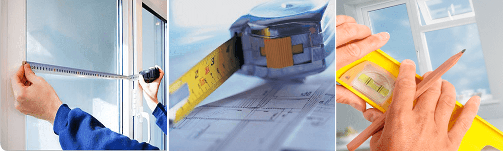 Measuring PVC windows — tape measure, level and sketch